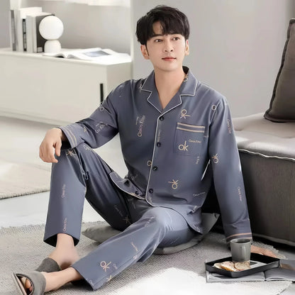 Casual Pajamas for Men, Autumn and Winter Long-Sleeved Set Loungewear