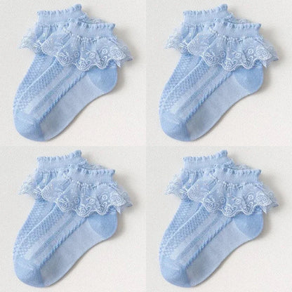 Breathable Cotton Socks with Ruffle Lace