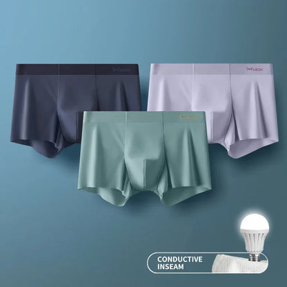 3Pcs Ice Silk Seamless Men Underwear Boxer Shorts Trunk