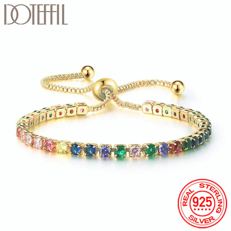 Women 925 Sterling Silver Tennis Bracelet Crystal Luxury Zirconia Wedding Charm Jewelry
