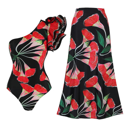 2-Piece Women Brazilian Floral Printed Ruffle Bikinis Strappy Bandage Swimwear