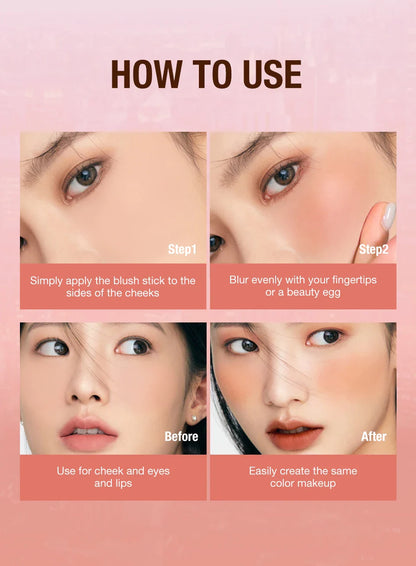 Lipstick Blush Stick 3-in-1 Eyes Cheek and Lip Tint Waterproof Lightweight Cream