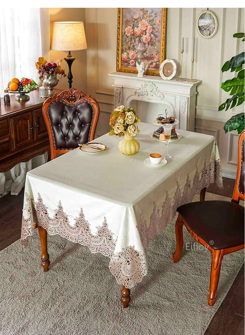 EIFLOY-Italian Velvet Tablecloth Rectangle, Luxury Lace Table Cover, Soft Dining Table Cloth, European, Party Table Decoration