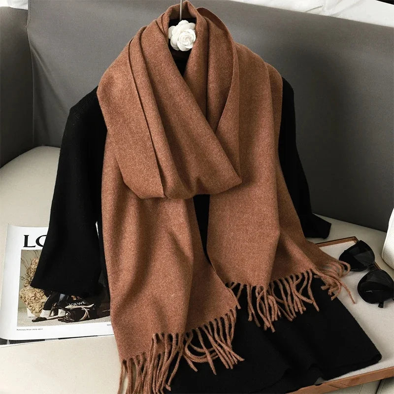 Color Solid Women Winter Scarf Warm Thicken Cashmere Shawl