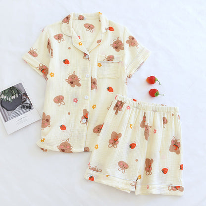 Summer pajamas short-sleeved shorts two-piece cotton crepe