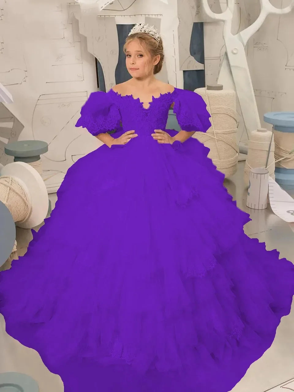 Elegant Puffy Sleeves Flower Girl Dresses for Wedding Robe A-Line First Communion Pageant Party Gowns