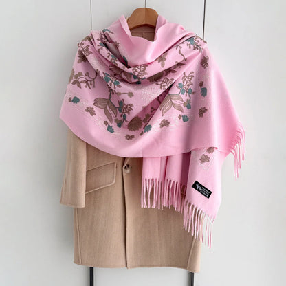 Many Colors Floral Warm Scarf For Women 70*210cm Luxury Faux Cashmere Shawl Winter Thick Pashmina Tassels Poncho Elegant Wrap