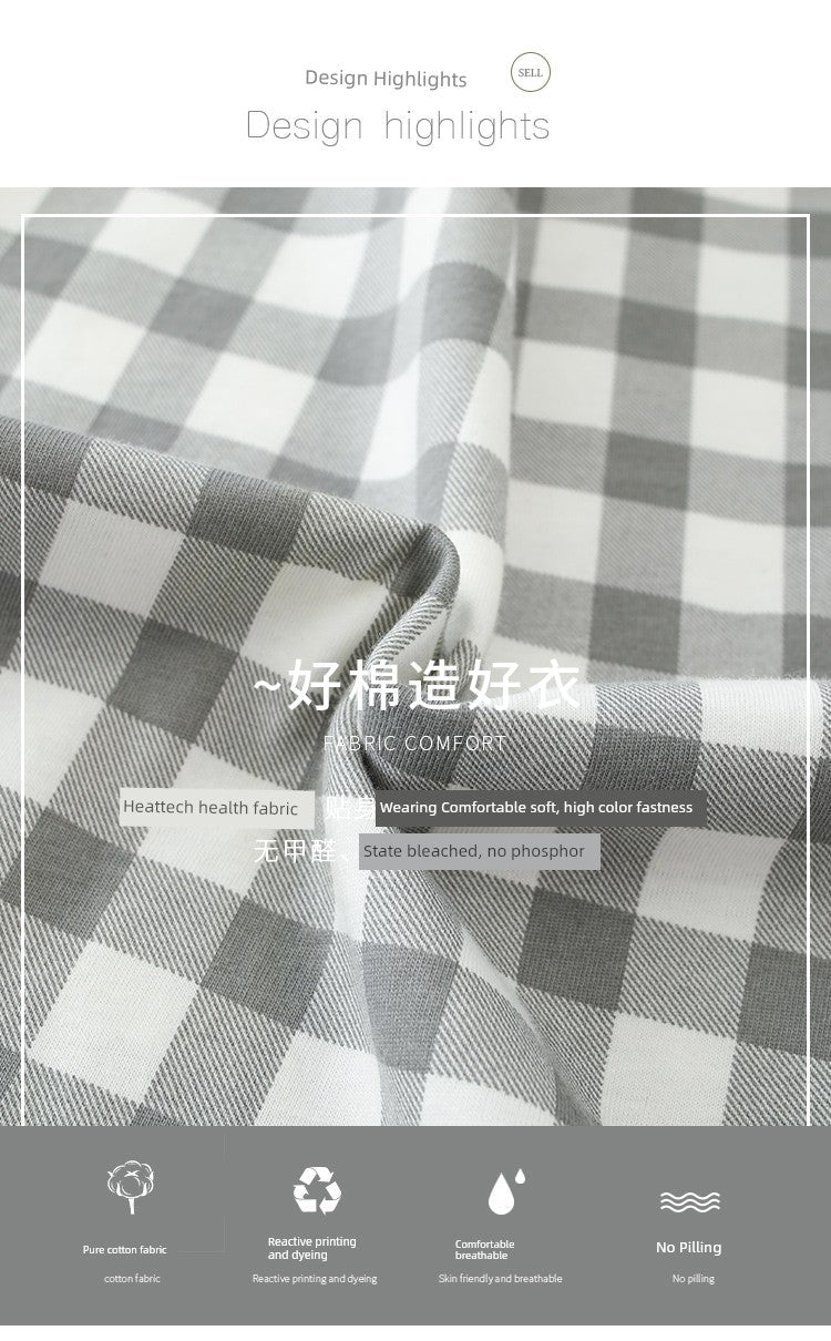 Pure Cotton Thin Plaid Unisex Pajamas for Men and Women Spring and Autumn Long Sleeves Plus Size Outerwear