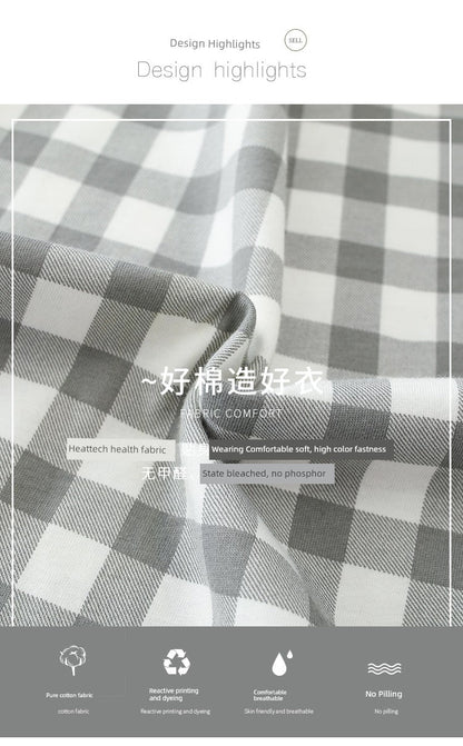 Cotton Couple Pajamas for Men and Women Spring and Autumn Pure Cotton Thin Plaid Long Sleeves Plus Size Outerwear