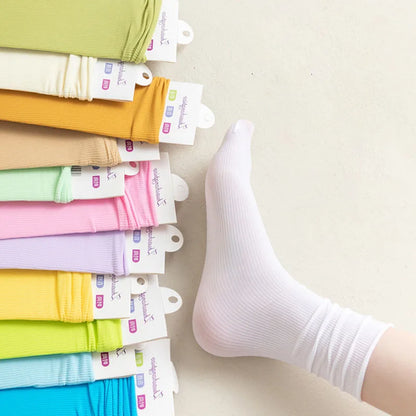Multicolor Solid Color Ice Silk Velvet Mid Tube Women summer Socks Soft Thin