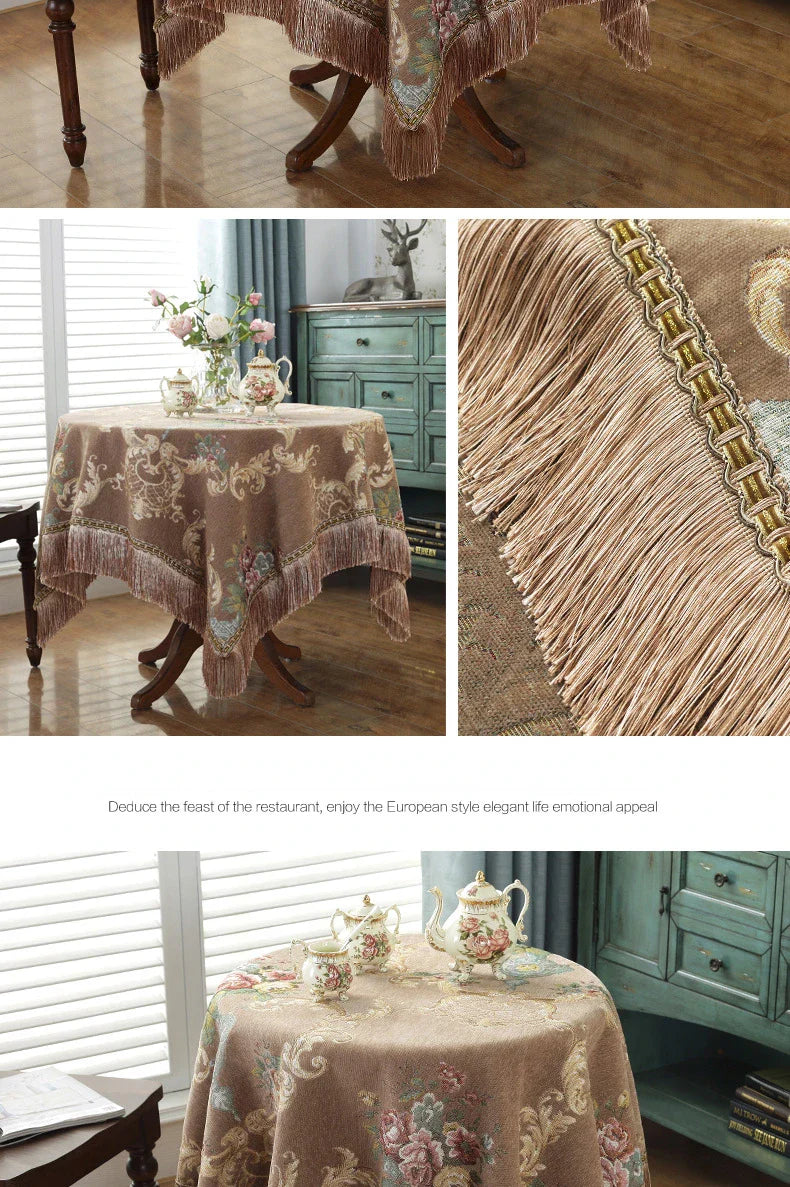 European Style Flower Tassel Tablecloth Thicken Chenille Rectangular Table Cover Round Dining Table Coffee Cloth Dust-proof
