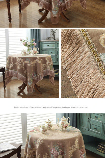 European Style Flower Tassel Tablecloth Thicken Chenille Rectangular Table Cover Round Dining Table Coffee Cloth Dust-proof