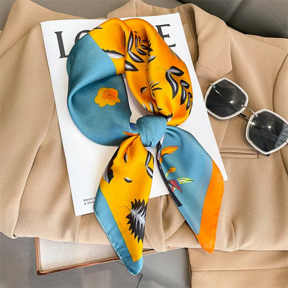 Luxury Brand Silk Satin Square Plaid Scarf