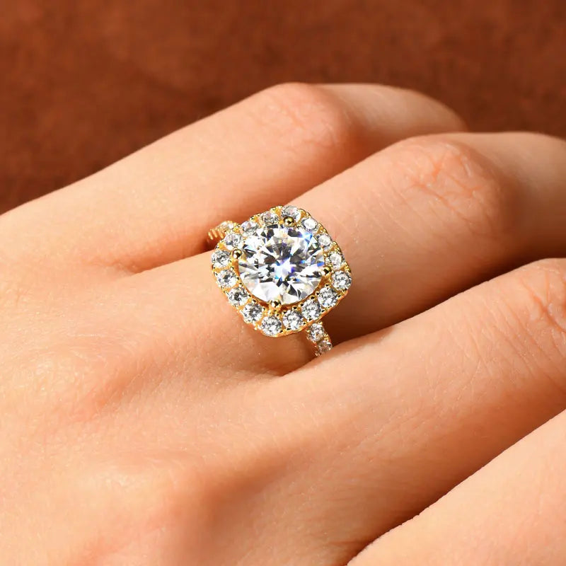Lnngy 8mm 2ct Moissanite Halo Ring Certified 925 Sterling Silver Engagement Rings For Women Girls Wedding Party Jewelry Gift