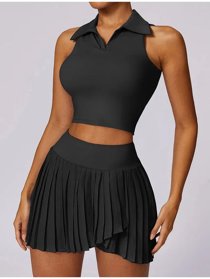 Women Gym Yoga Set Workout Sportswear Fitness Shirts Tracksuit High Waist Skirts Top Suit