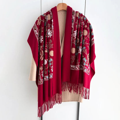 Many Colors Floral Warm Scarf For Women 70*210cm Luxury Faux Cashmere Shawl Winter Thick Pashmina Tassels Poncho Elegant Wrap