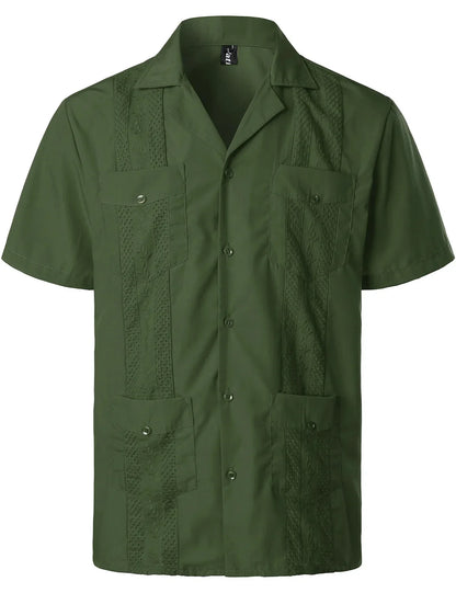Men's Cuban Shirts Multiple Pockets Lapel Short Sleeves Cardigan