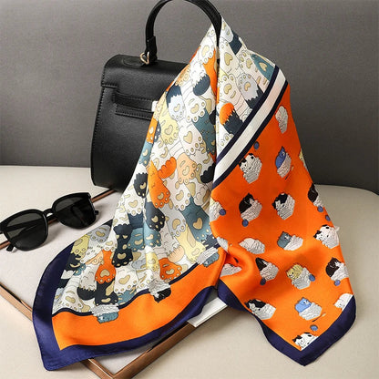 Luxury Brand Silk Satin Square Plaid Scarf