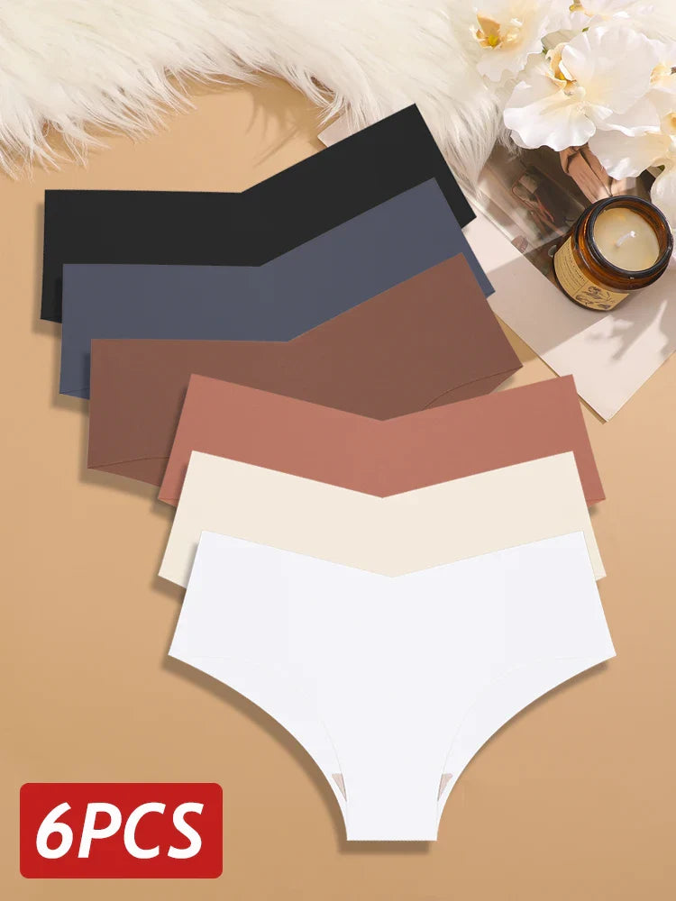 6PCS Women Seamless Panties Silk Ultra Thin Briefs Sexy V Waist