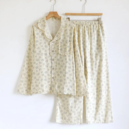 Autumn Spring Light Floral Printed Loose Comfortable Plus Size Sleepwear Women