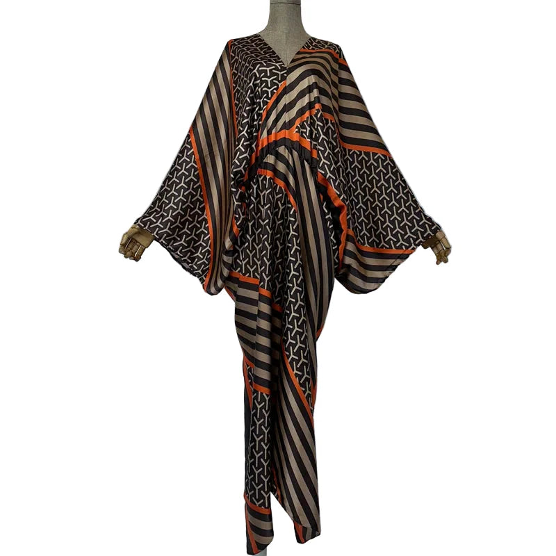 Sexy Silk Long Maxi Robe Women V-neck Bohemian Dress