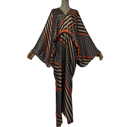 Sexy Silk Long Maxi Robe Women V-neck Bohemian Dress