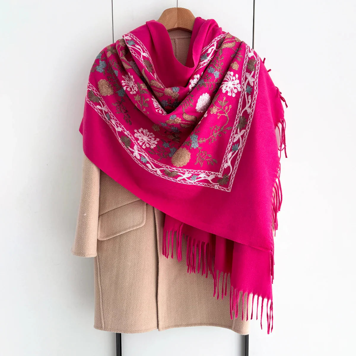 Many Colors Floral Warm Scarf For Women 70*210cm Luxury Faux Cashmere Shawl Winter Thick Pashmina Tassels Poncho Elegant Wrap