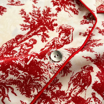 Red Sexy Pajamas Set Lapel Shirt & Pants for Lady Summer Spring 2Pcs Nightwear