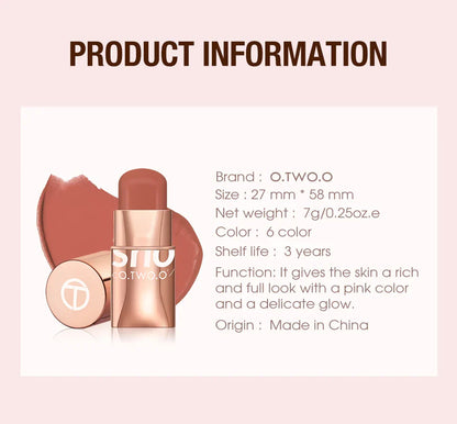 Lipstick Blush Stick 3-in-1 Eyes Cheek and Lip Tint Waterproof Lightweight Cream