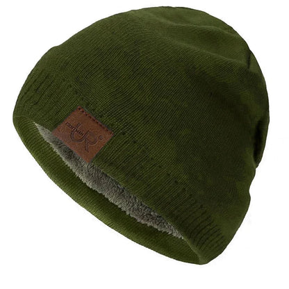 Unisex Solid Color Knitted Hats For Men & Women Beanie Cap Fur Warm Lining