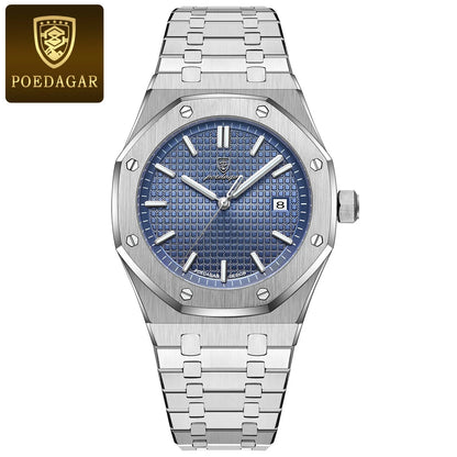 POEDAGAR Luxury Business Man Wristwatch Waterproof Luminous Stainless Steel Fashion Quartz