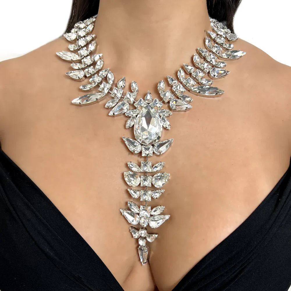 Stonefans Water Drop Wedding Set Arabic Jewelry Bride Long Engagement Fashion Filled Party V-neck Neckalce and Earring Set Gift
