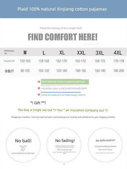Pure Cotton Thin Plaid Unisex Pajamas for Men and Women Spring and Autumn Long Sleeves Plus Size Outerwear