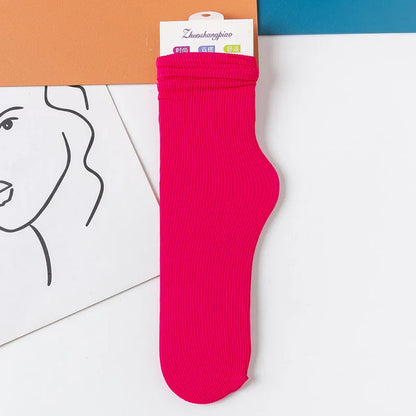 Multicolor Solid Color Ice Silk Velvet Mid Tube Women summer Socks Soft Thin