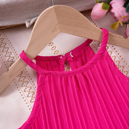 Summer Fashion Sleeveless Ruffle Tank Top & Shorts Solid Two-Piece Outfit Toddler Girl Set