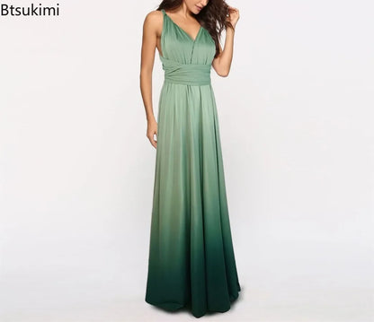 Multicolor Color Maxi Dress for Women Wrap Convertible Cross Bandage Sexy Backless