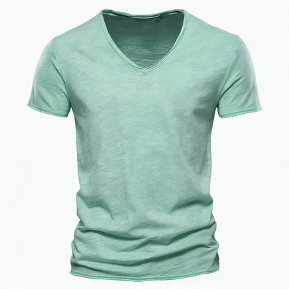 S-5XL 100% Cotton Men's T-Shirts Fashion Design V-neck Casual Slim Fit