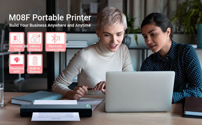 M08F Portable Phone Travel Home Wireless Thermal Printer Bluetooth Use A4 Mobile Printer for Laptops Inkless