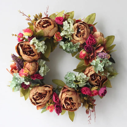 Home Decor Artificial Peony Front Door Wreath