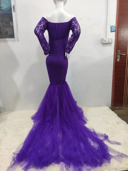 Sexy Lace Off shoulder Pregnancy Dress Photography Props Maxi Gown