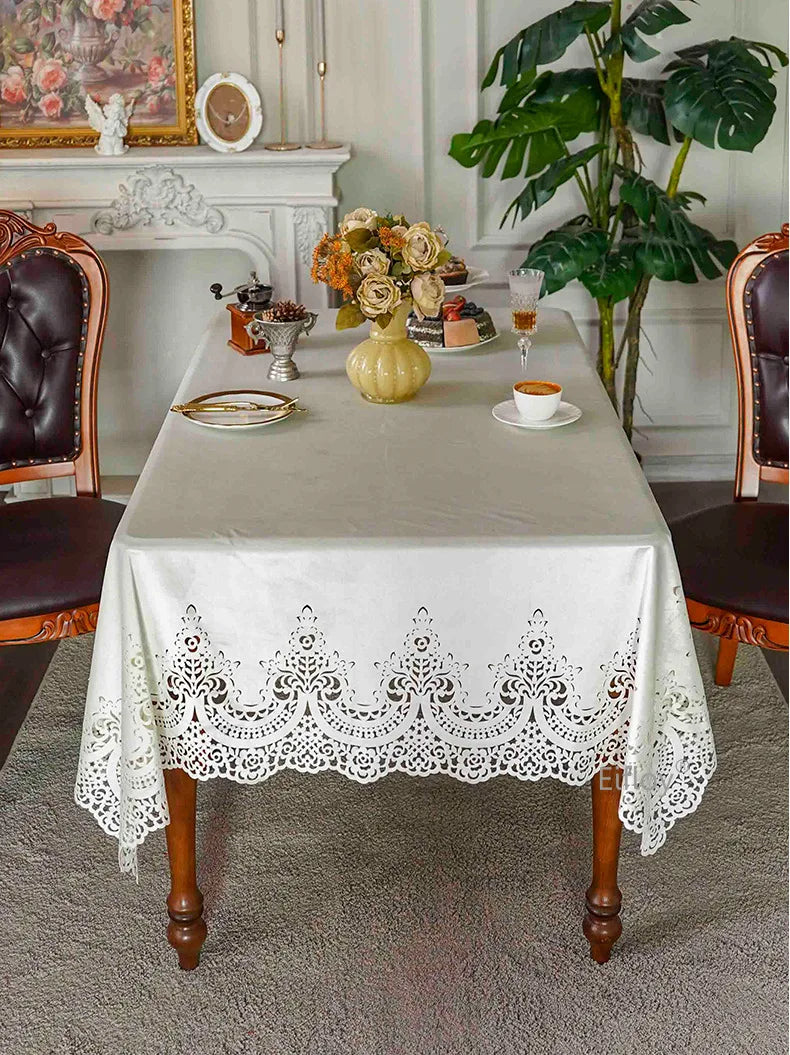 EIFLOY-Italian Velvet Tablecloth Rectangle, Luxury Lace Table Cover, Soft Dining Table Cloth, European, Party Table Decoration