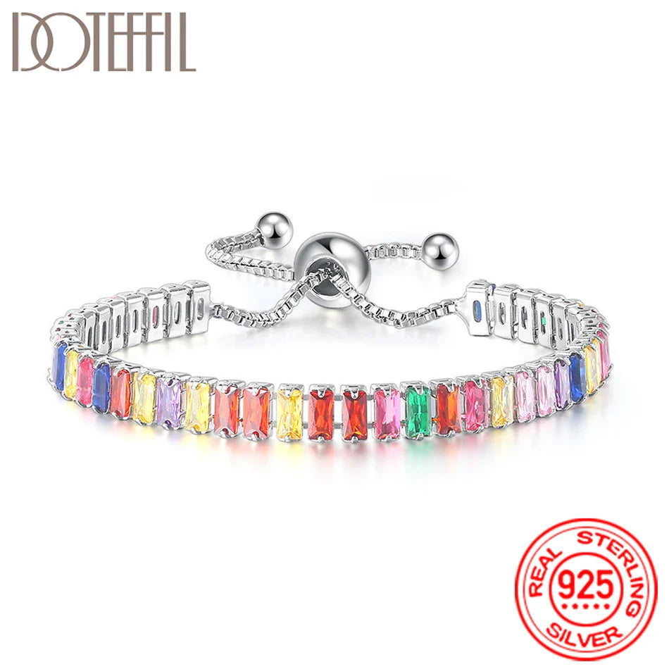 Women 925 Sterling Silver Tennis Bracelet Crystal Luxury Zirconia Wedding Charm Jewelry