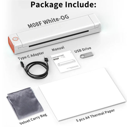 M08F Portable Phone Travel Home Wireless Thermal Printer Bluetooth Use A4 Mobile Printer for Laptops Inkless