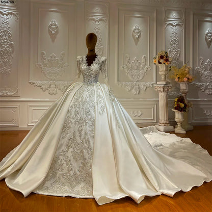 Customized Amanda's Satin Rhinestone Wedding Dress