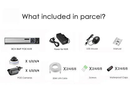 AZISHN 4K 8MP Video Surveillance Set 8CH POE NVR kit AI Human Detection IP Camera Indoor Outdoor Audio Recorder Security System