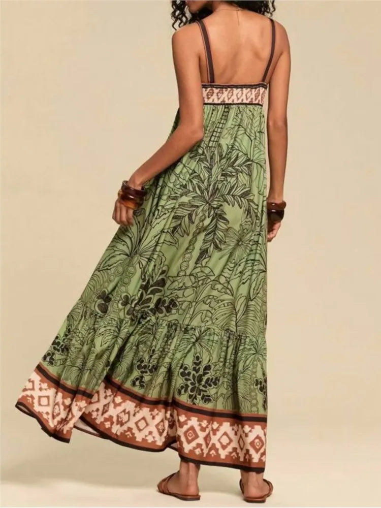 Women's Elegant Print Summer Dress Spaghetti Strap Vacation Party Dress