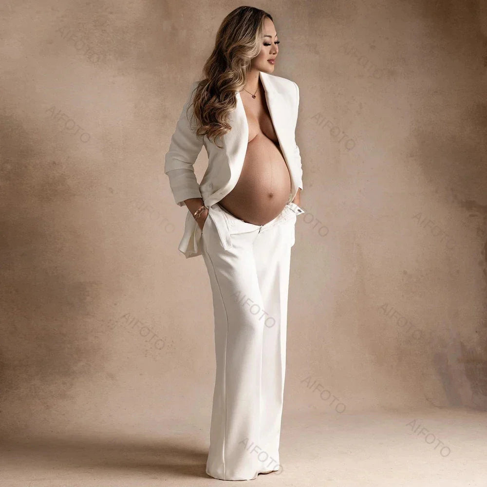 Maternity Photoshoot Suit Lace Up Long Sleeve Blazer