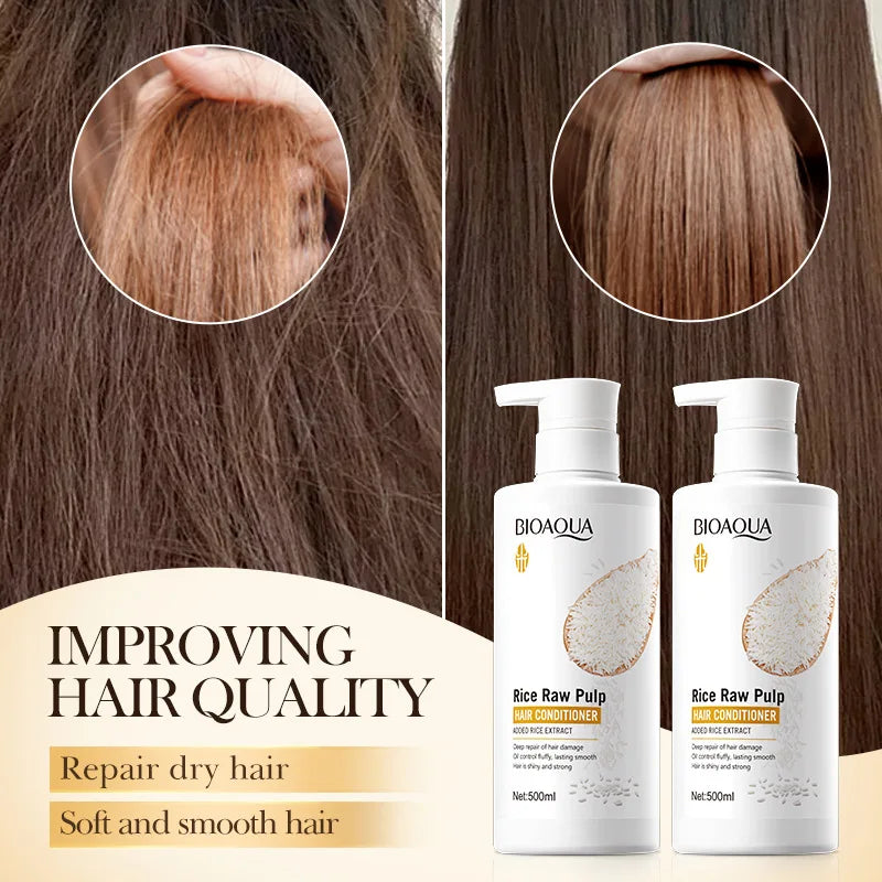 500ml Rice Conditioner Deeply Repairs Damaged Hair, Controls Oil Moisturizes, Leaves Hair Volumizing, Smooth, Shiny, And Elastic