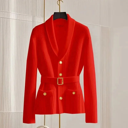 Women V-Neck Cardigan Slim Knitted Sweaters Jacket