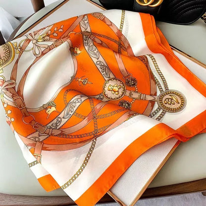 Luxury Brand Silk Satin Square Plaid Scarf